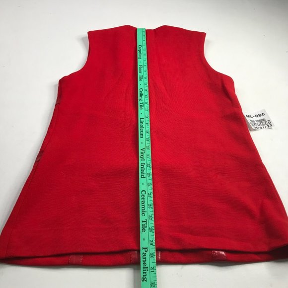 Vintage Retro Gothic Women Sleeveless Leather Lines Top Zip SAUN Wool Size 16🔥 - Picture 8 of 9